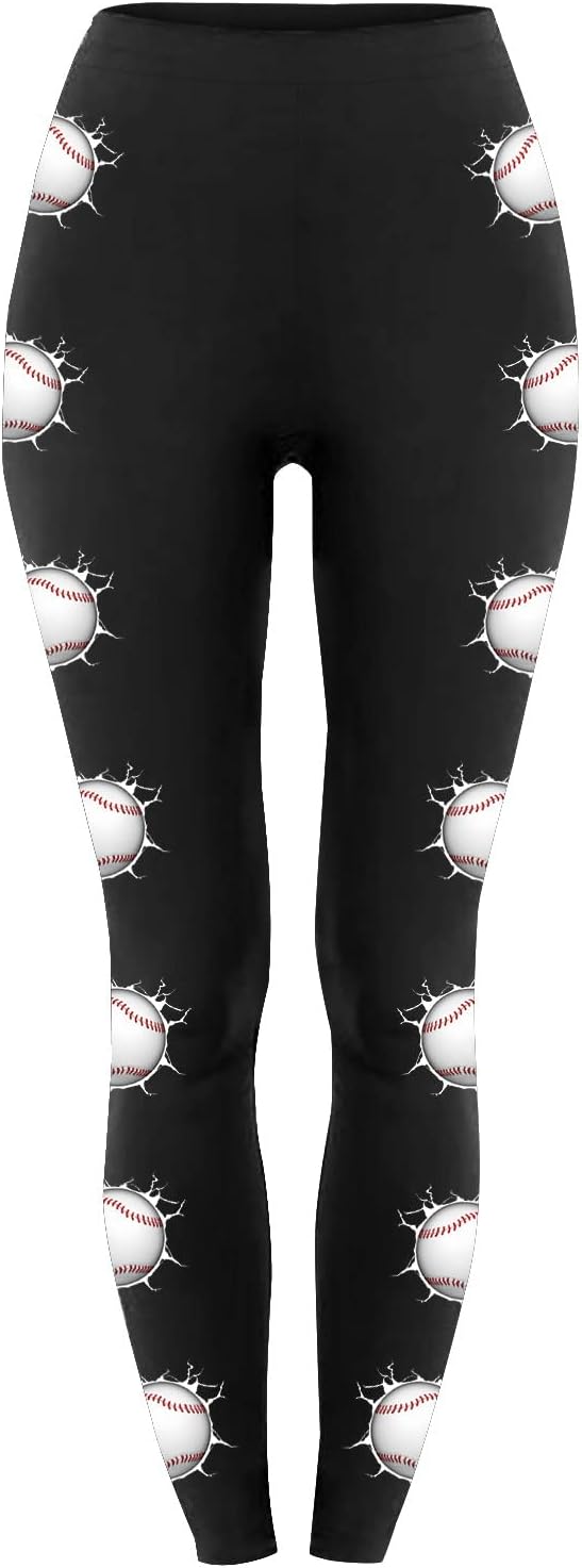 Baseball Print Leggings for Women Tummy Control Yoga Pants High Waisted Workout Gym Booty Tights Running