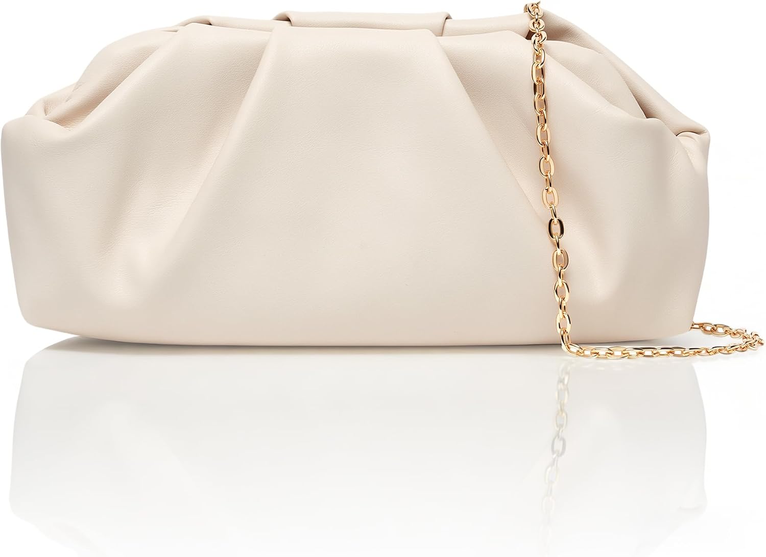 Women's Ruched Cloud Clutch Purse with Detachable Gold Chain