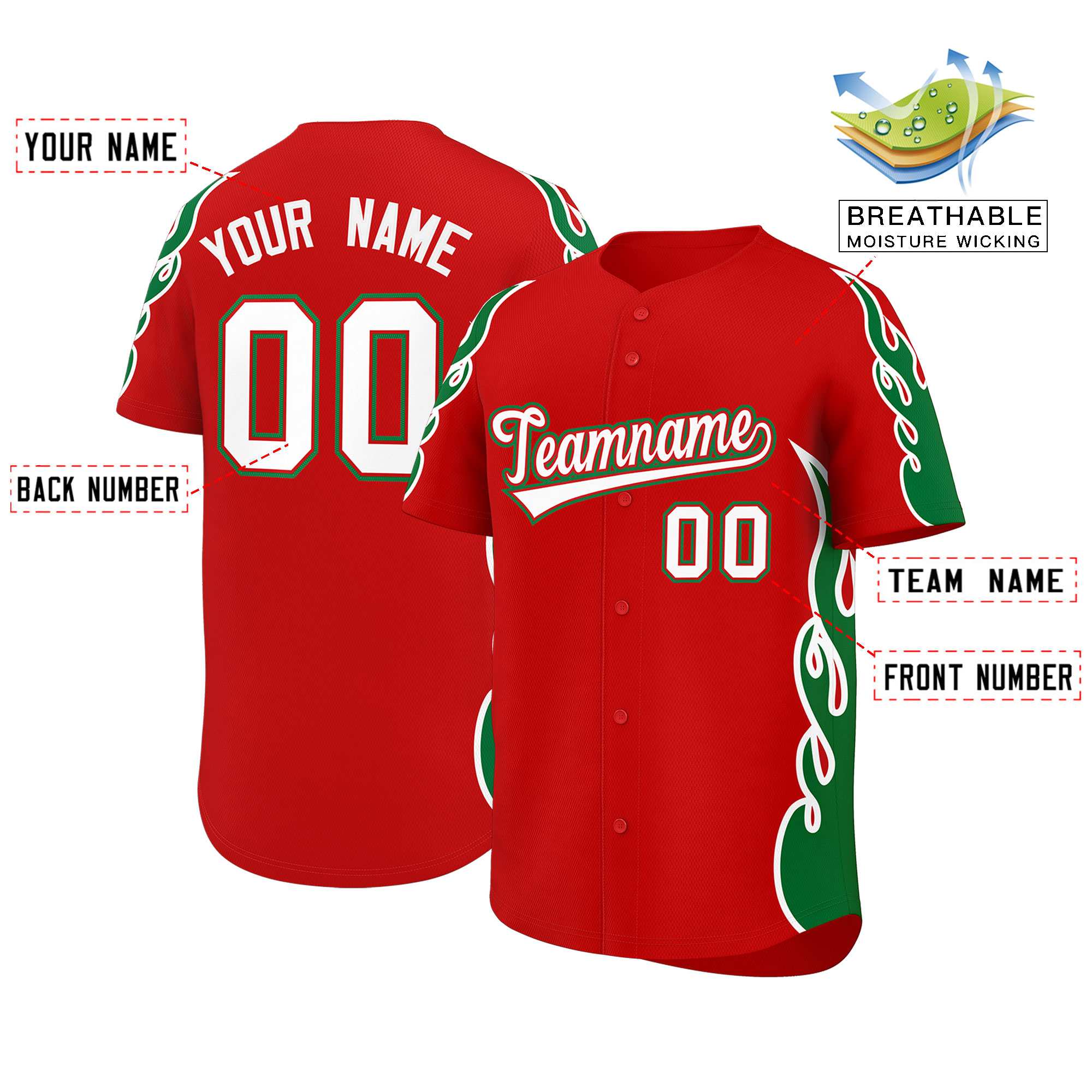 Benutzerdefiniertes Baseball-Trikot mit Seitenflammen-Umrissmuster für Sportuniformen