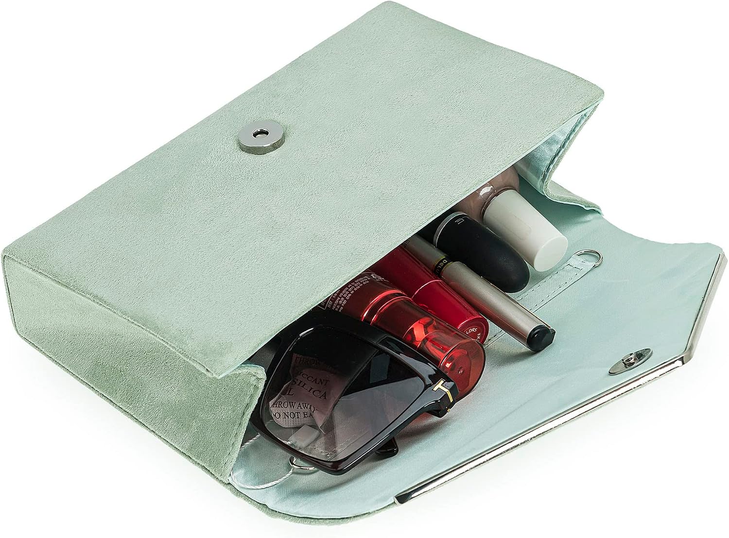 Women's Green Suede Envelope Clutch Evening Purse with Chain