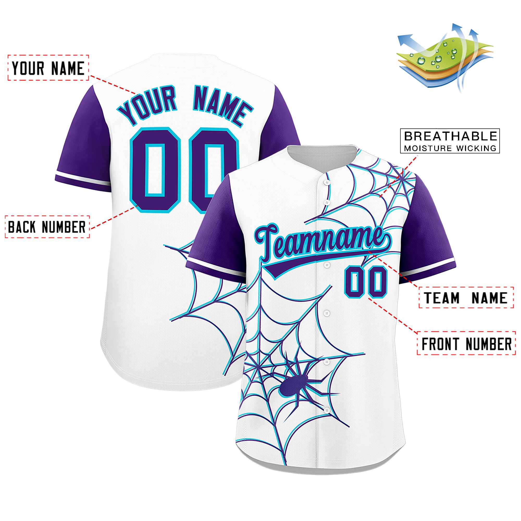 Benutzerdefiniertes Spinnennetz-Muster, Raglanärmel, authentisches Baseball-Trikot