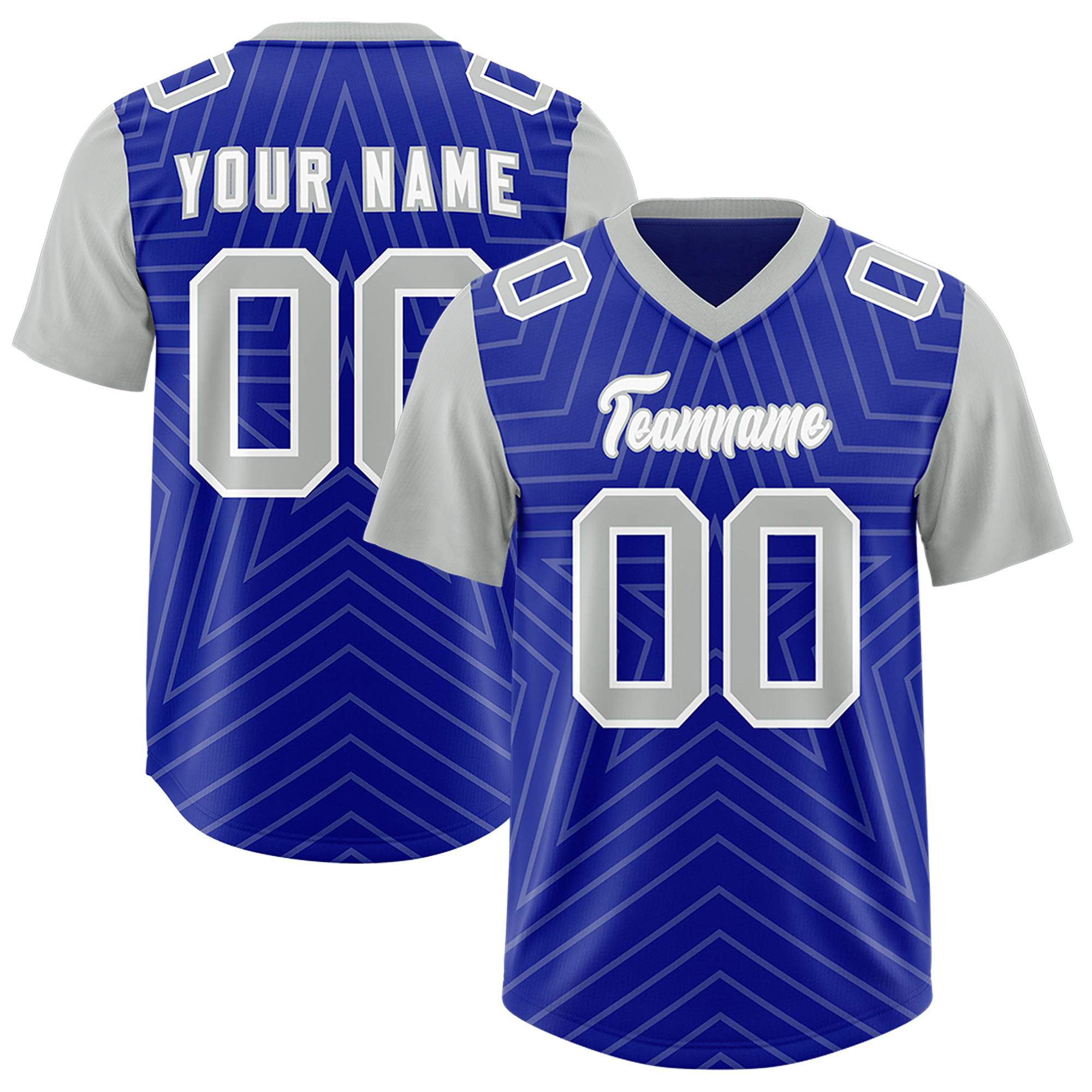 Individuell personalisiertes, authentisches Fußballtrikot mit Raglanärmeln und Sternenmuster