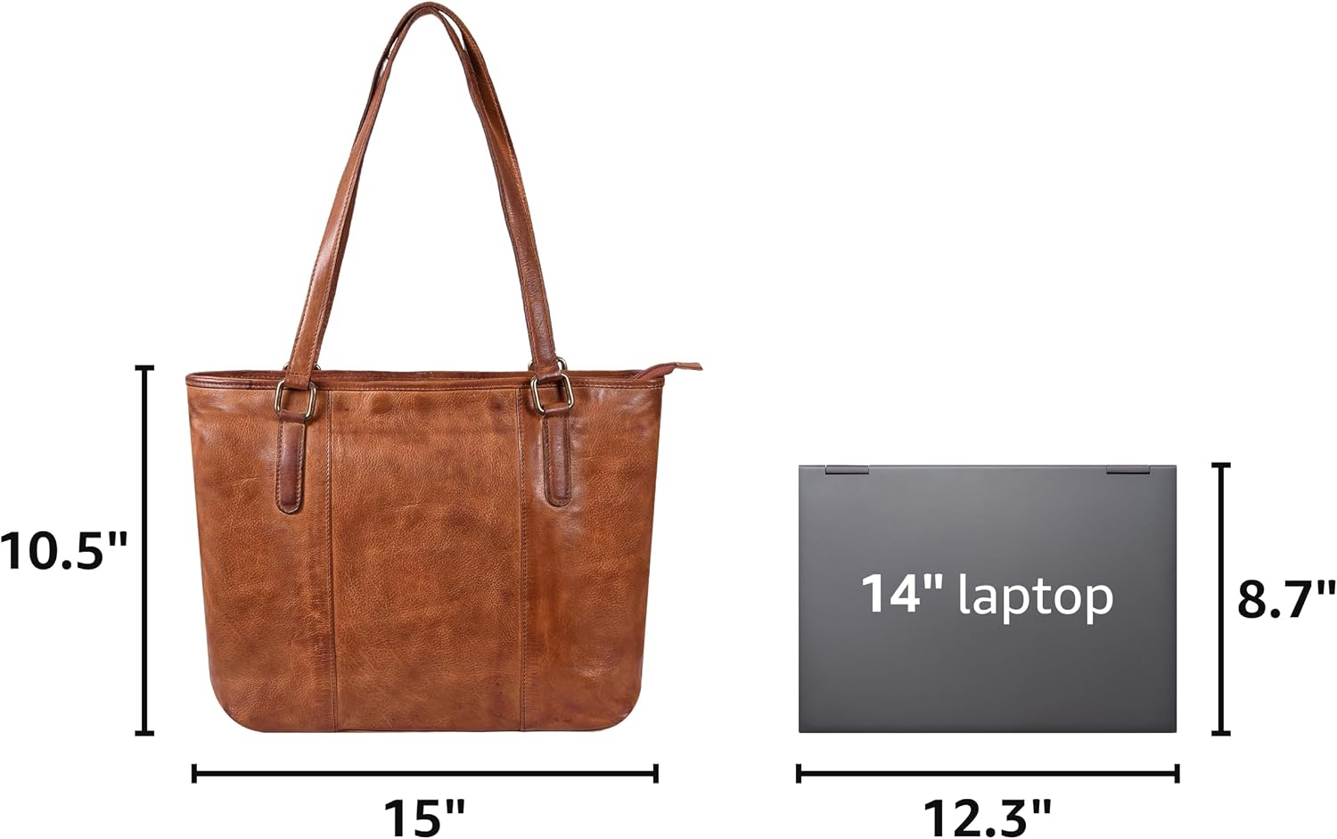 Women's Vegan Leather Tote Bag Brown Zipper
