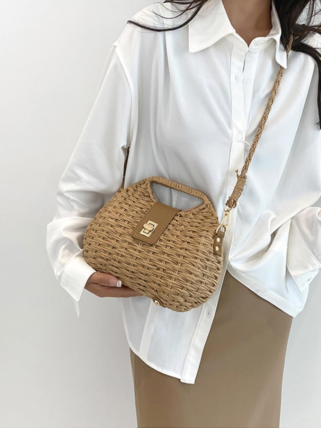 Women's Straw Woven Tote Bag Beige Women's Straw Woven Tote Bag Beige