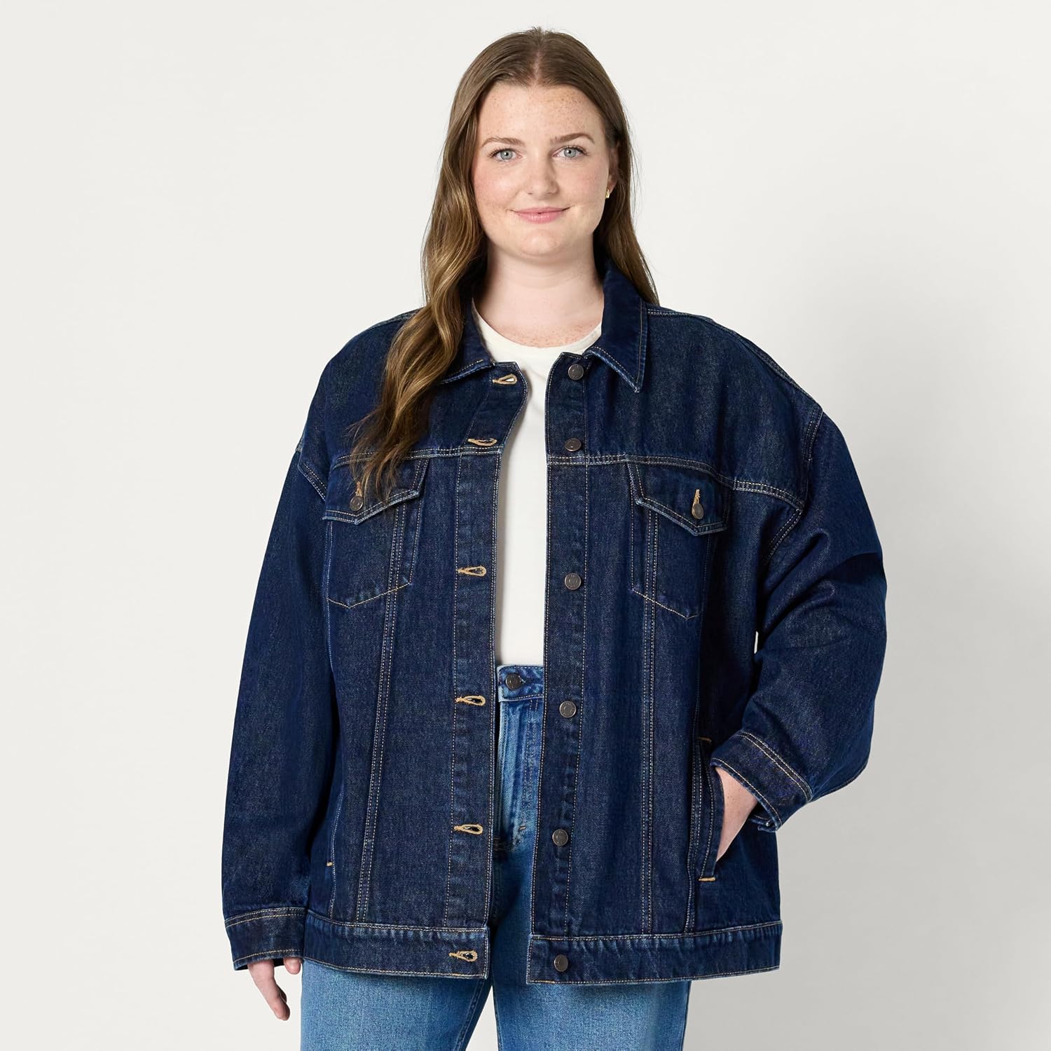 Women's Oversized Dark Wash Denim Trucker Jacket