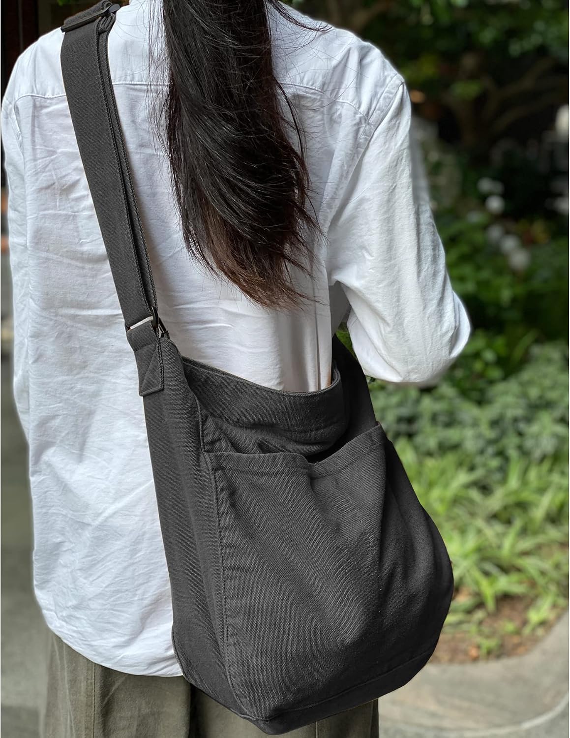 Women's Large Canvas Hobo Tote Bag Black