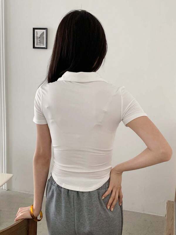Weißes Polo-Kurzarm-T-Shirt für Damen