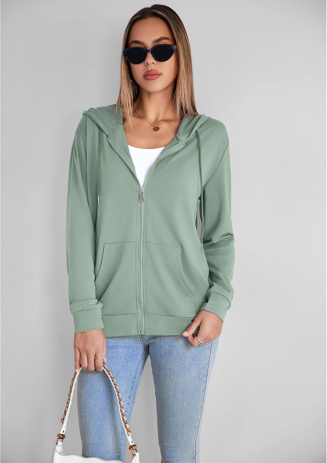 Womens Zip Up Hoodies Long Sleeve Hooded Sweatshirts Y2K Fall Fashion Clothes Jacket
