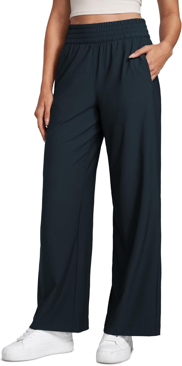 Women's High Waist Wide Leg Flowy Pants with Pockets
