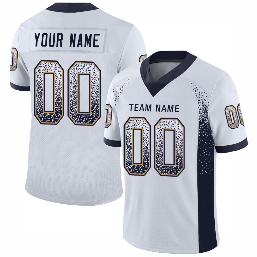Maßgeschneidertes, authentisches Drift Fashion Mesh-Fußballtrikot in Weiß, Marineblau und Altgold