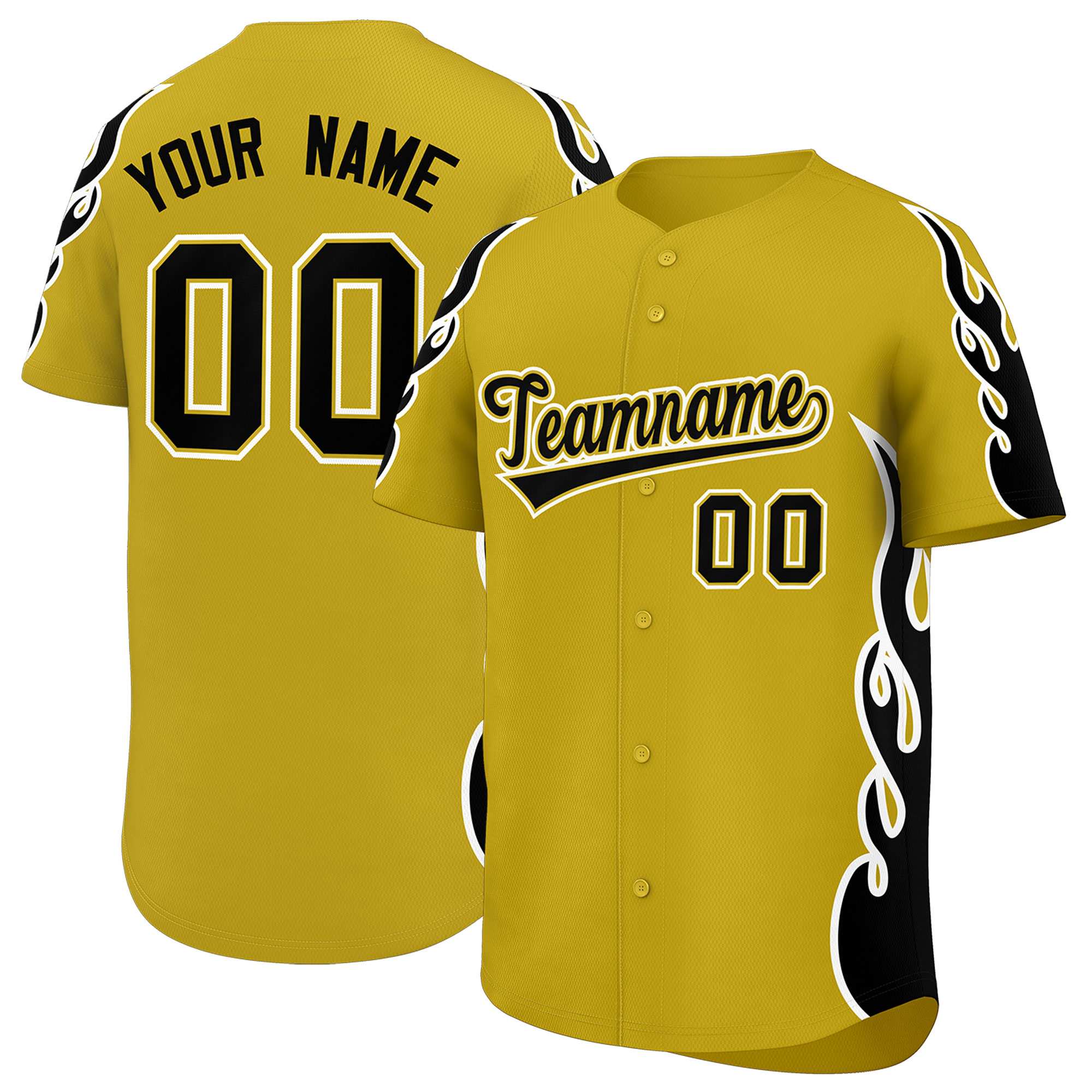 Benutzerdefiniertes Baseball-Trikot mit Seitenflammen-Umrissmuster für Sportuniformen
