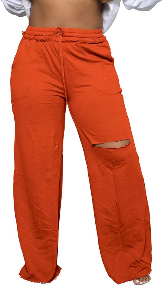 Women's Baggy Wide Leg Sweatpants Drawstring Rust