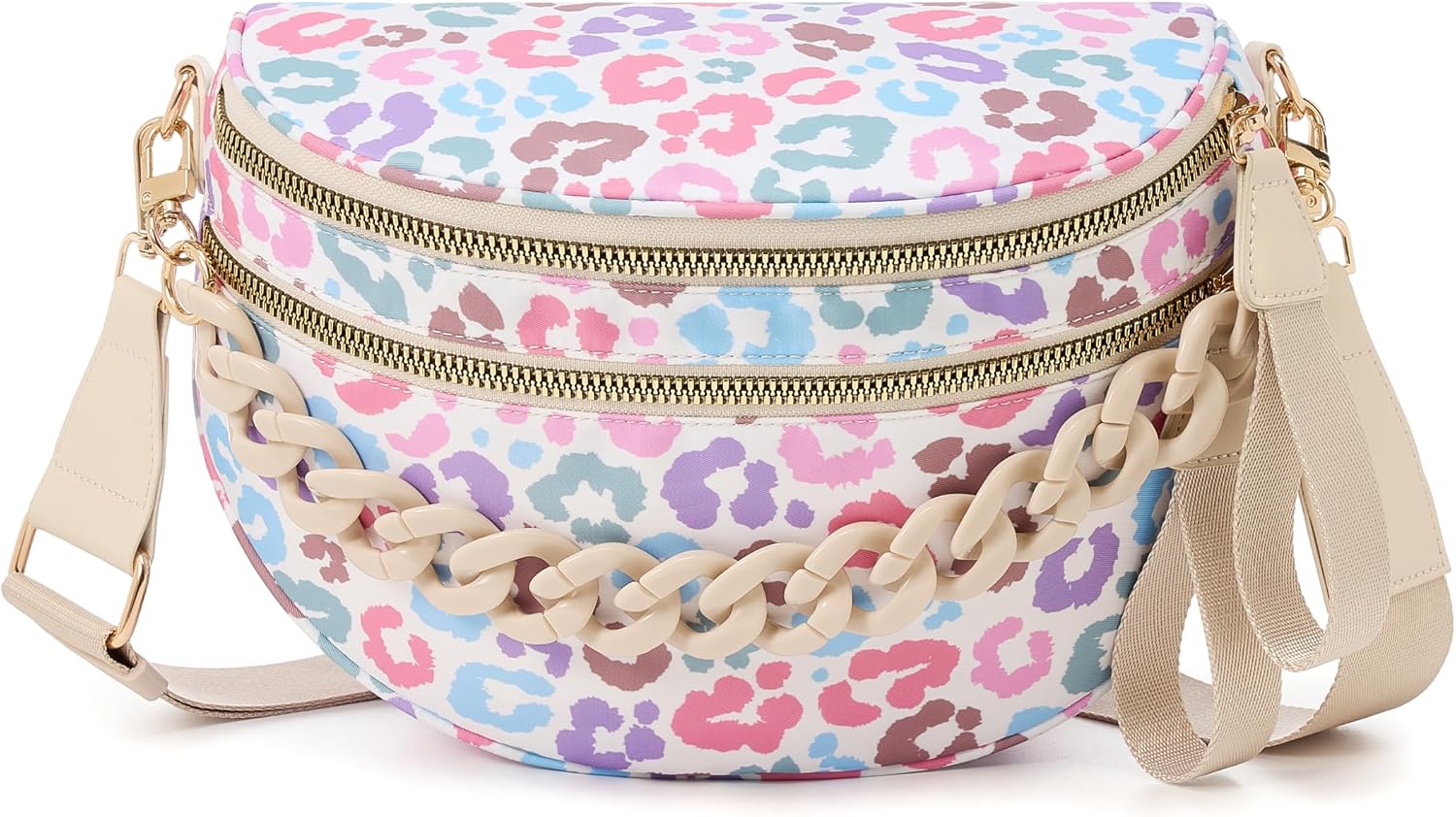 Women's Leopard Crossbody Bum Bag with Wide Strap