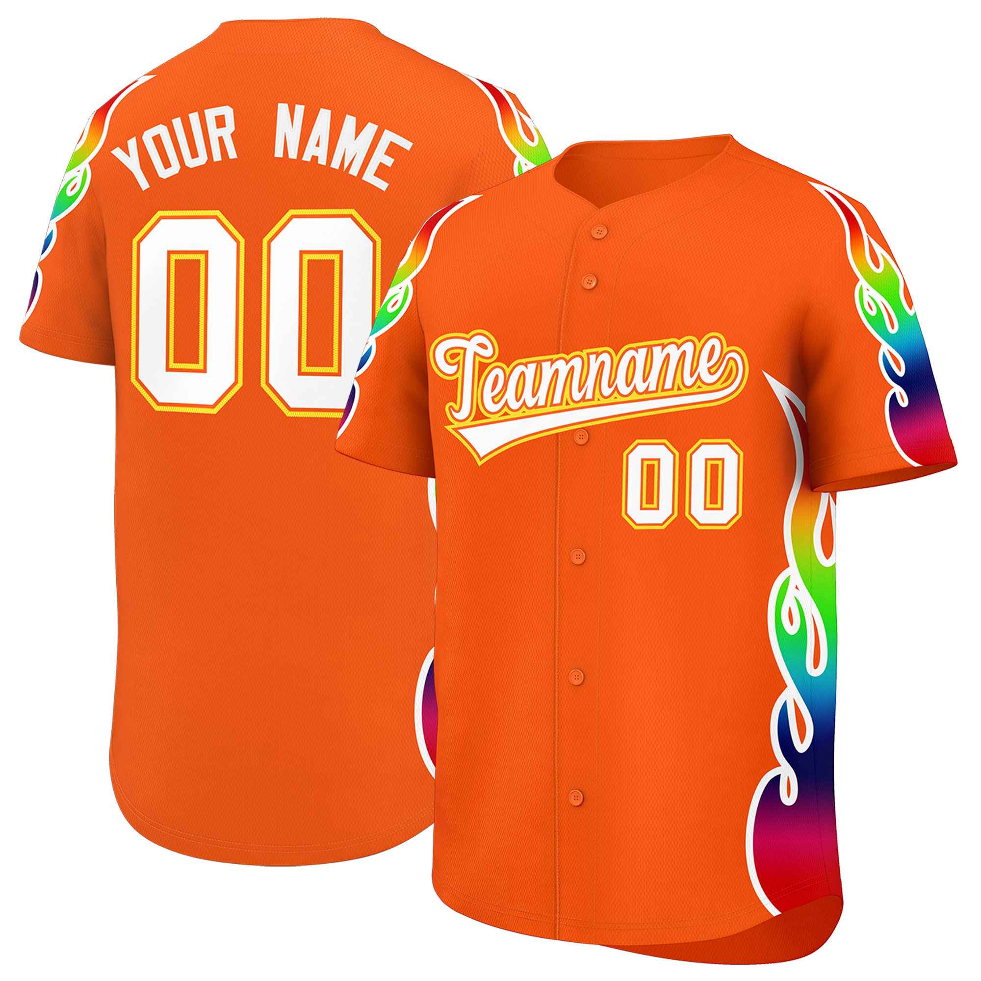 Benutzerdefiniertes Graffiti-Muster, personalisierter mehrfarbiger Flammendruck, authentisches Baseball-Trikot