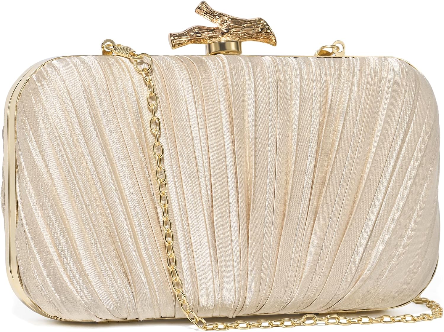 Women's Pleated Satin Clutch Gold Branch Clasp Evening Bag Women's Pleated Satin Clutch Gold Branch Clasp Evening Bag