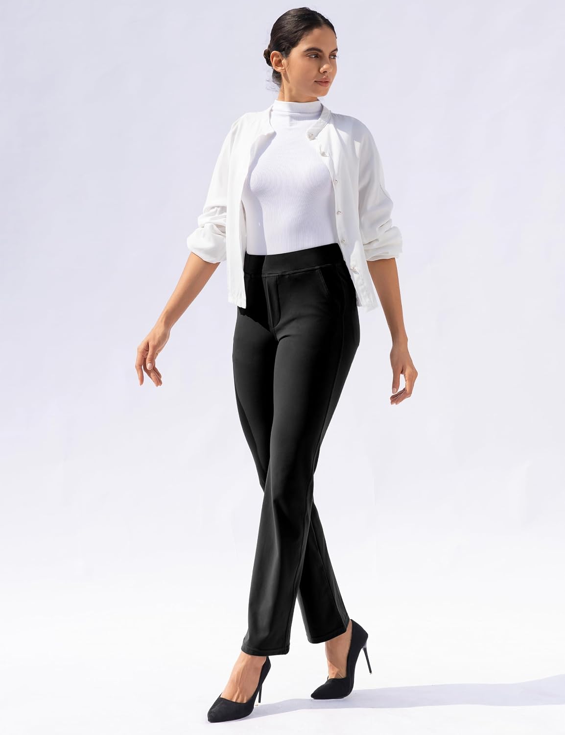 Women's Straight Leg Dress Pants with Pockets Black