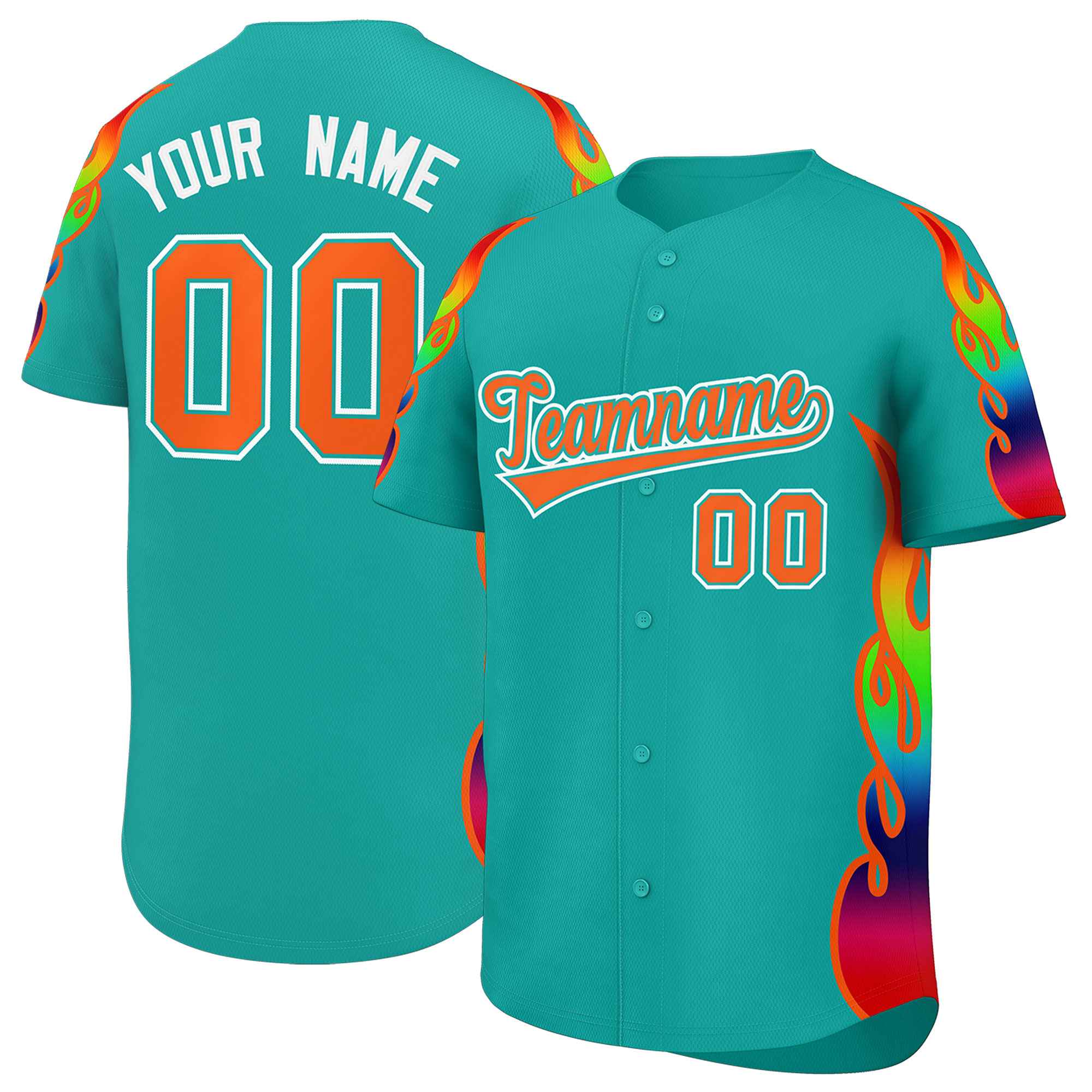 Benutzerdefiniertes Graffiti-Muster, personalisierter mehrfarbiger Flammendruck, authentisches Baseball-Trikot