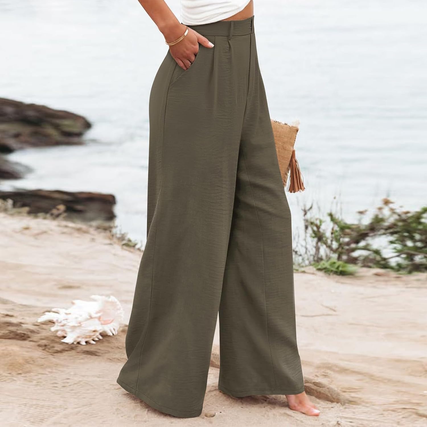 High Waisted Linen Pants Women Summer Wide Leg Cotton Palazzo with Pockets Comfy Long Work Trousers High Waisted Linen Pants Women Summer Wide Leg Cotton Palazzo with Pockets Comfy Long Work Trousers