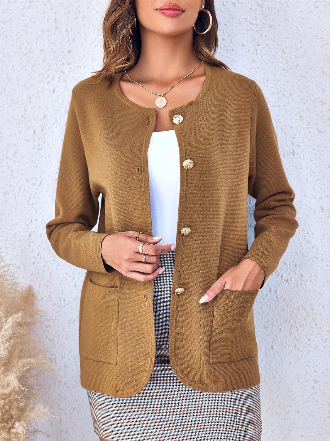 Women's Camel Button Down Cardigan with Pockets Women's Camel Button Down Cardigan with Pockets