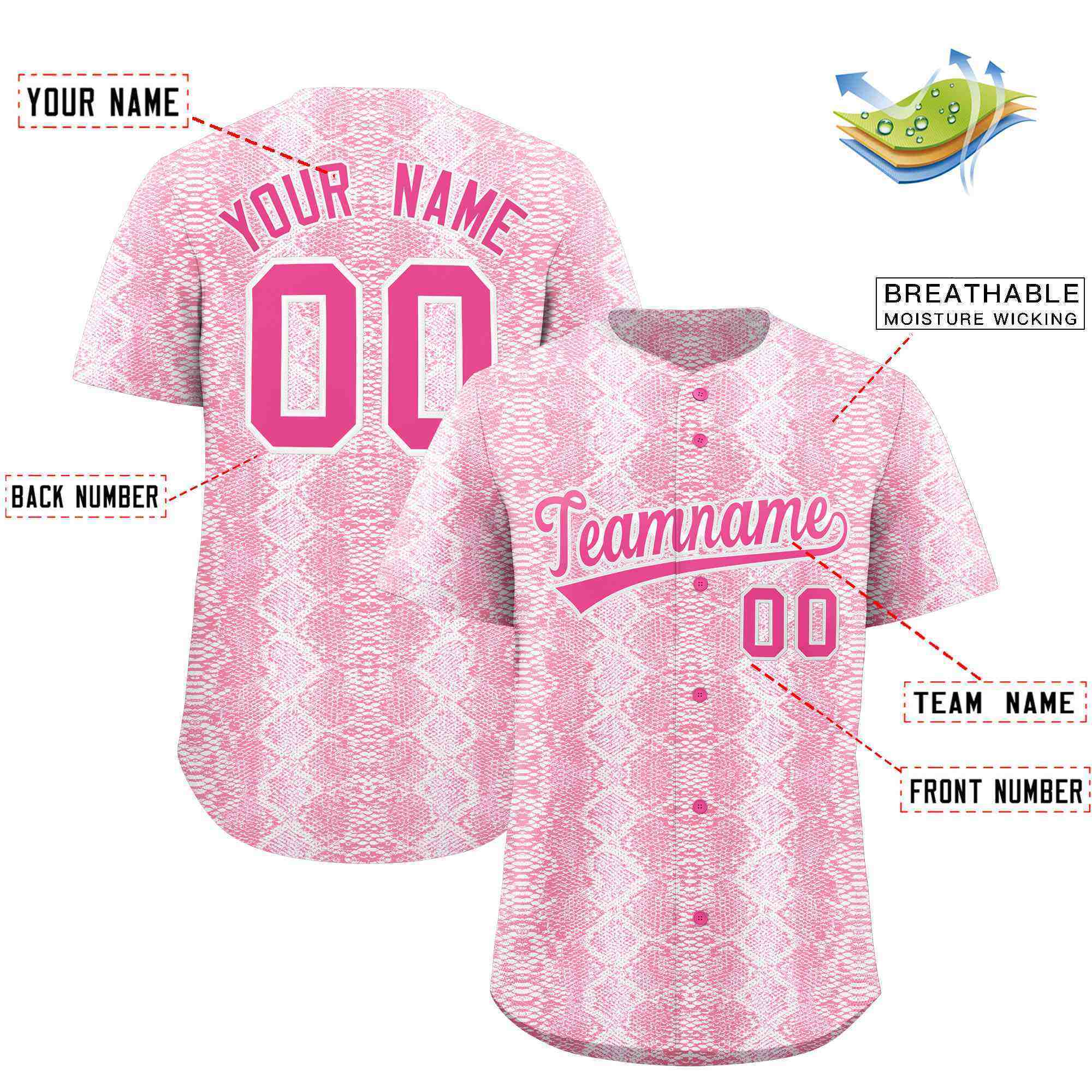 Benutzerdefiniertes authentisches Baseball-Trikot mit mehrfarbigem Schlangenledermuster