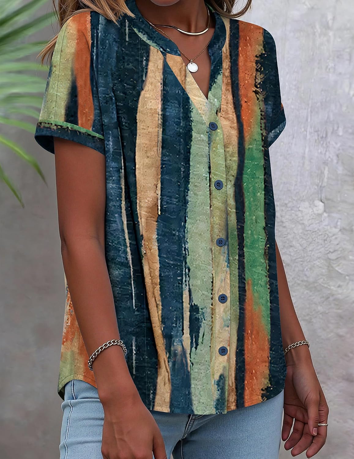 Button Down Shirts for Women Short Sleeve Tops V Neck Collar Blouses Business Casual Outfits