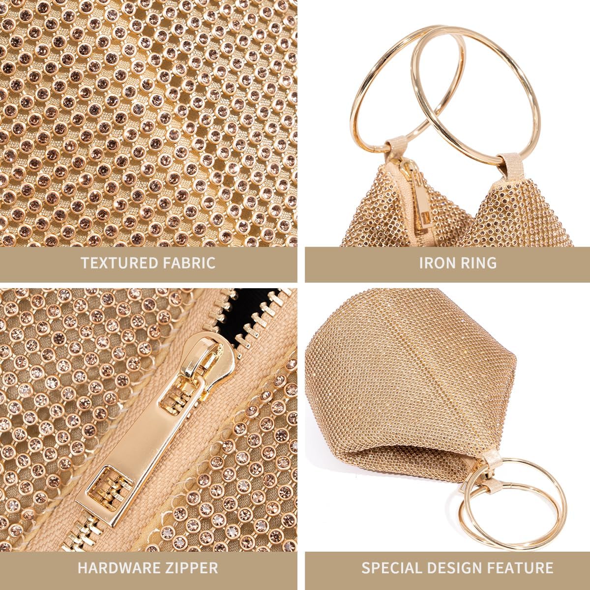 Women's Rhinestone Bucket Evening Bag with Ring Handle Women's Rhinestone Bucket Evening Bag with Ring Handle