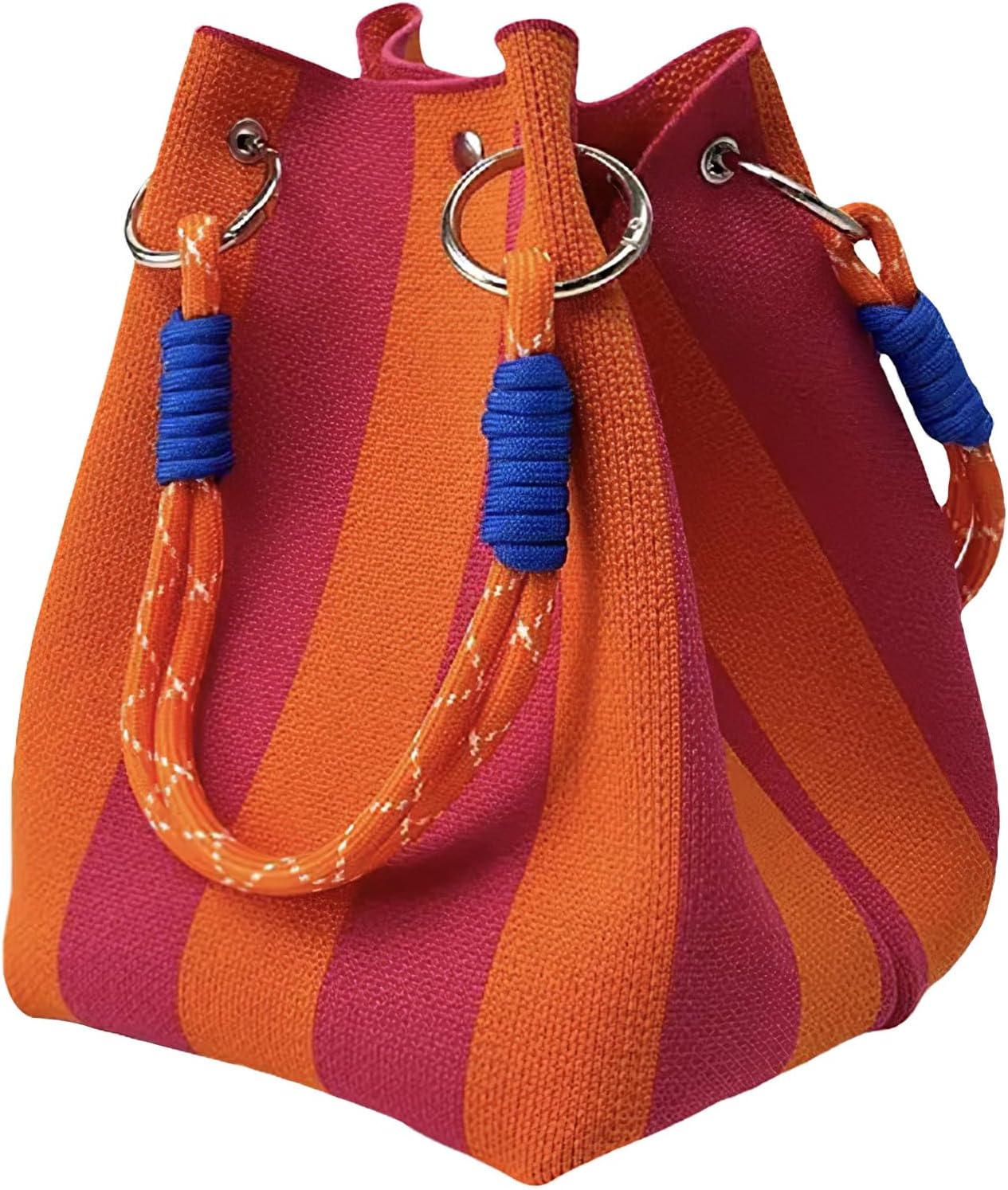 Women's Knit Striped Mini Bucket Tote Orange