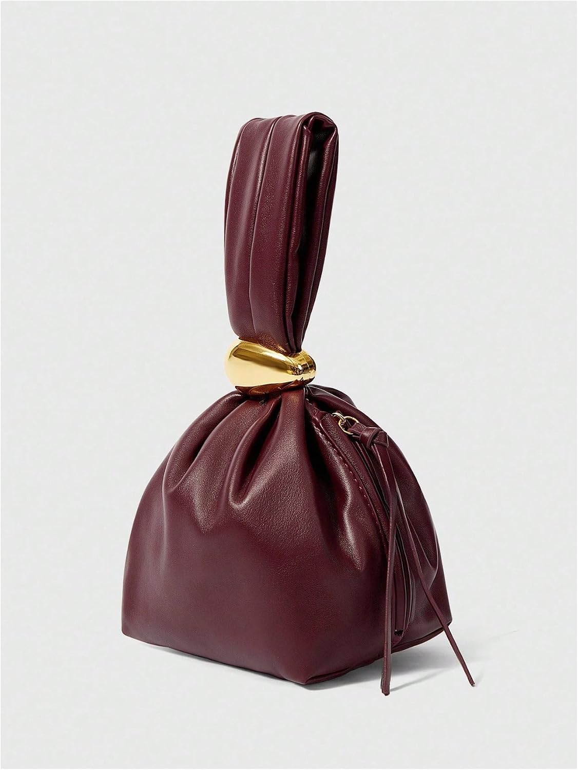 Women's Soft Leather Drawstring Clutch with Gold Clasp Burgundy Women's Soft Leather Drawstring Clutch with Gold Clasp Burgundy