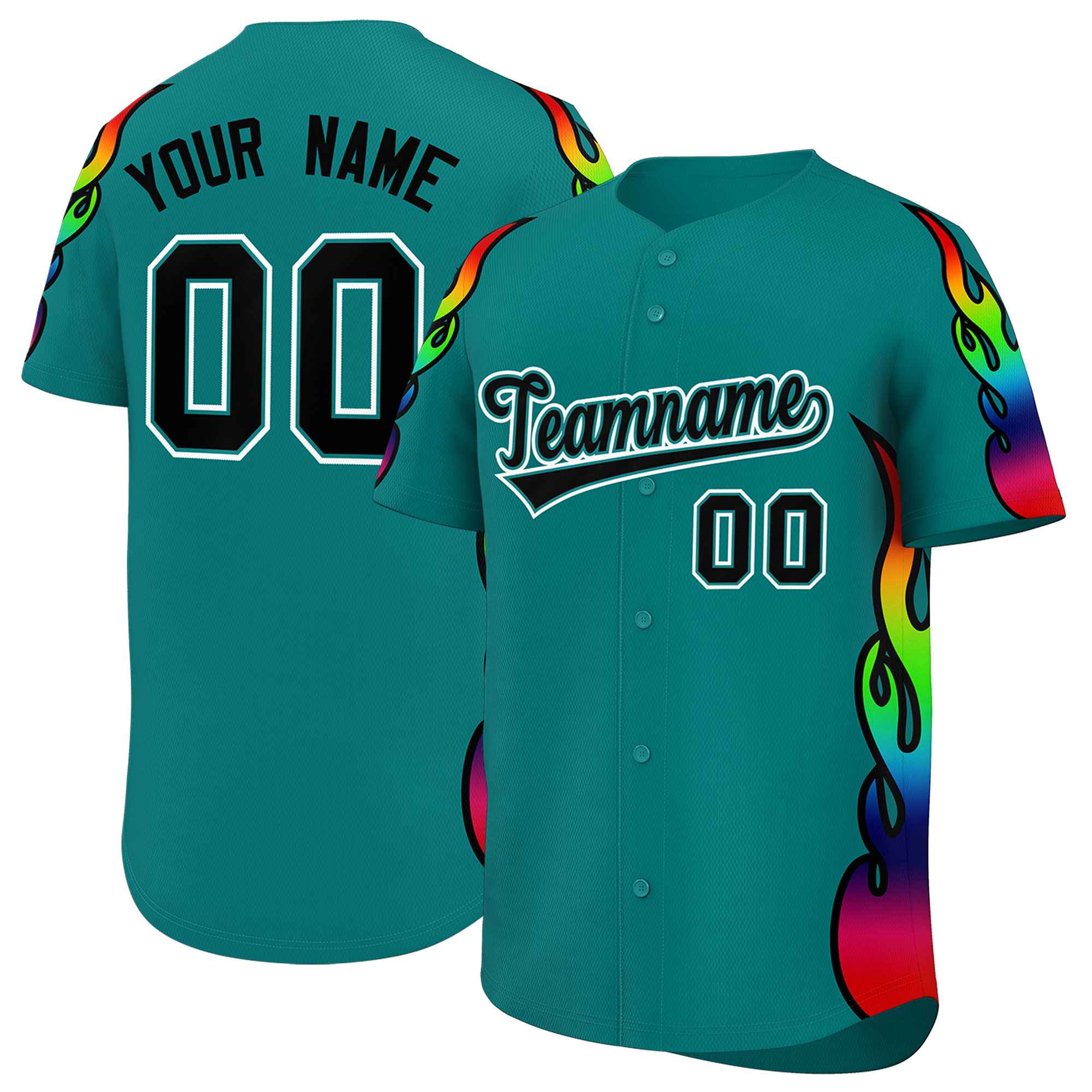 Benutzerdefiniertes Graffiti-Muster, personalisierter mehrfarbiger Flammendruck, authentisches Baseball-Trikot