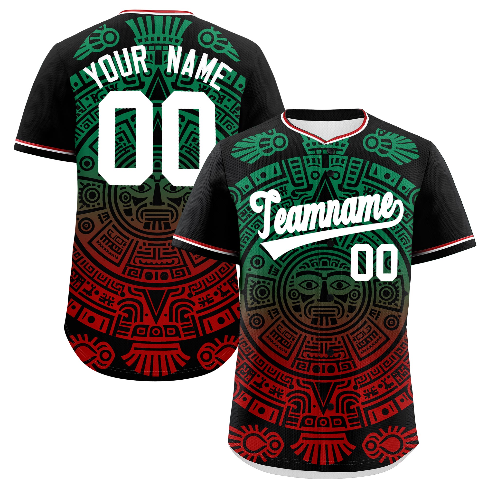 Benutzerdefiniertes Baseball-Trikot aus Stretchstoff mit Graffiti-Muster im mexikanischen Stil Benutzerdefiniertes Baseball-Trikot aus Stretchstoff mit Graffiti-Muster im mexikanischen Stil