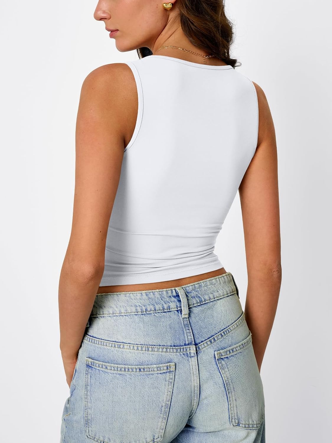 Women's Double Lined V Neck Crop Camisole White