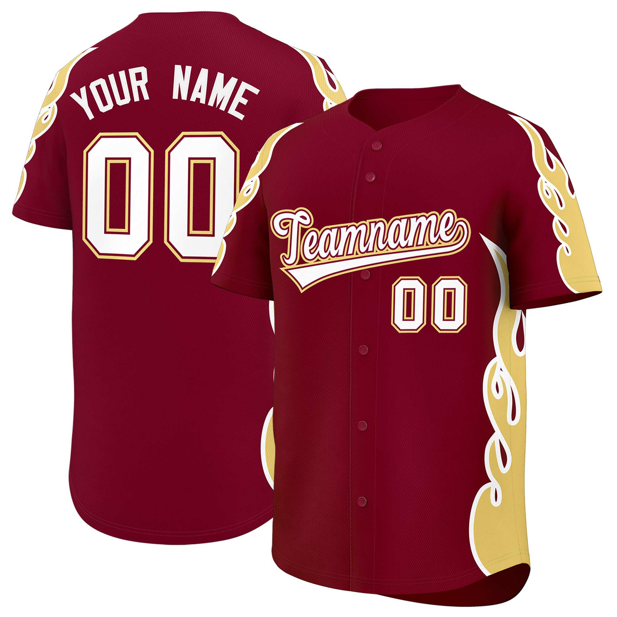 Benutzerdefiniertes Baseball-Trikot mit Seitenflammen-Umrissmuster für Sportuniformen
