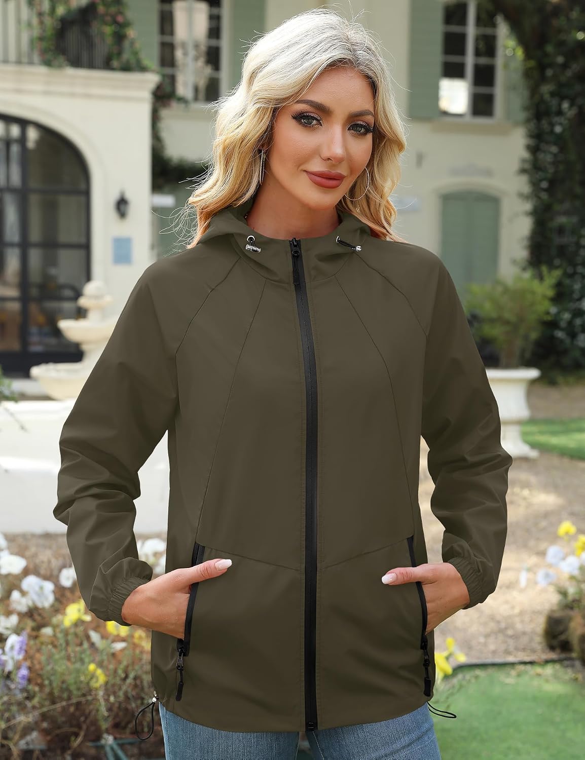 Women's Waterproof Softshell Rain Jacket Hooded Army Green