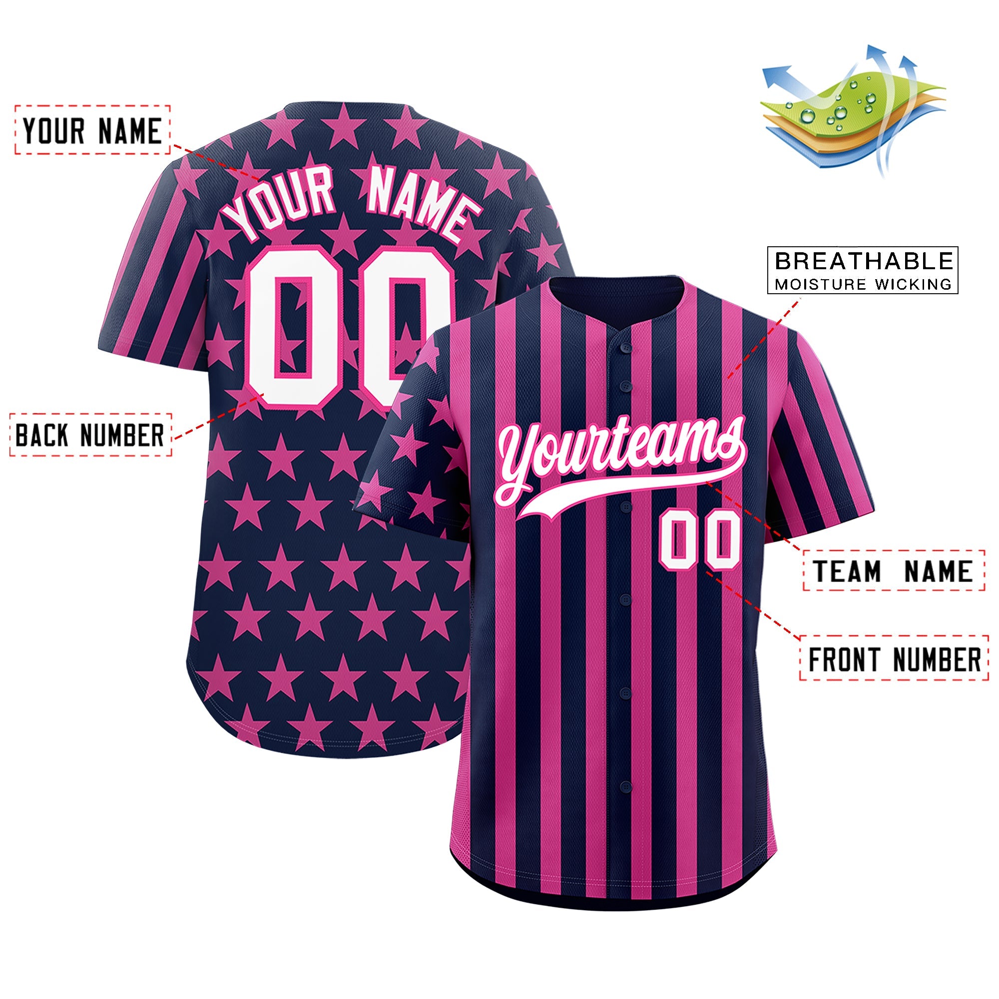 Benutzerdefiniertes Graffiti-Muster-Baseball-Trikot mit amerikanischer Flagge
