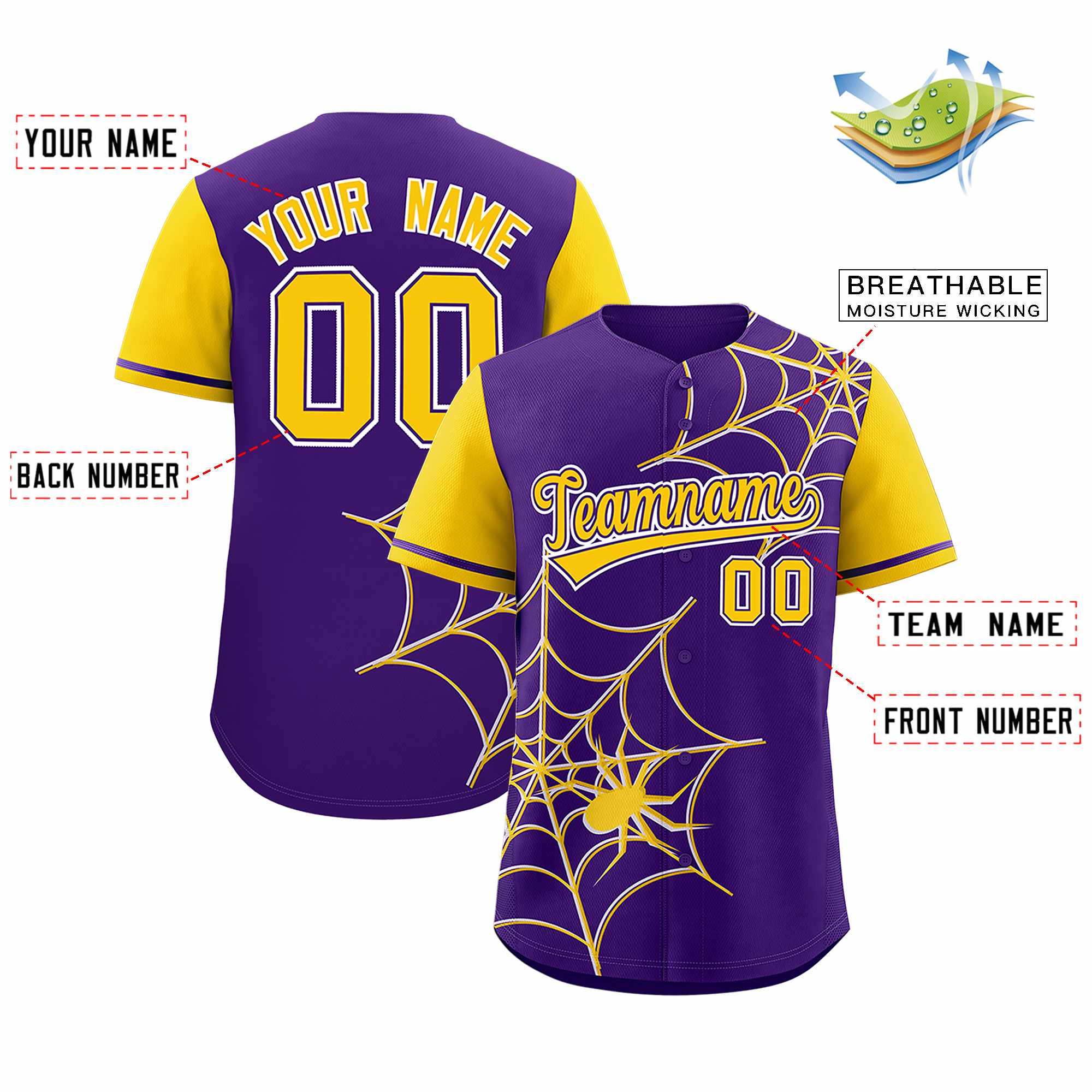 Benutzerdefiniertes Spinnennetz-Muster, Raglanärmel, authentisches Baseball-Trikot