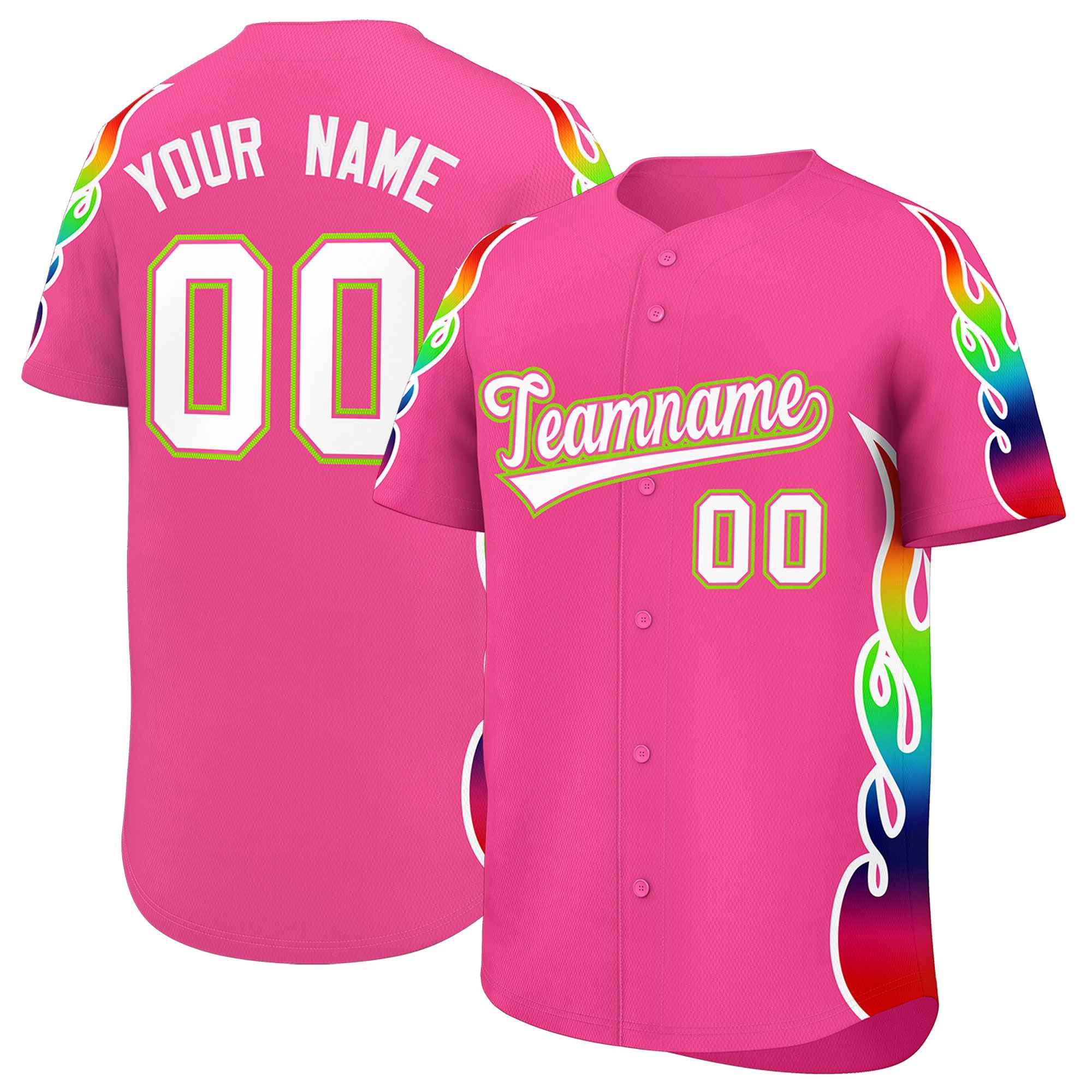 Benutzerdefiniertes Graffiti-Muster, personalisierter mehrfarbiger Flammendruck, authentisches Baseball-Trikot