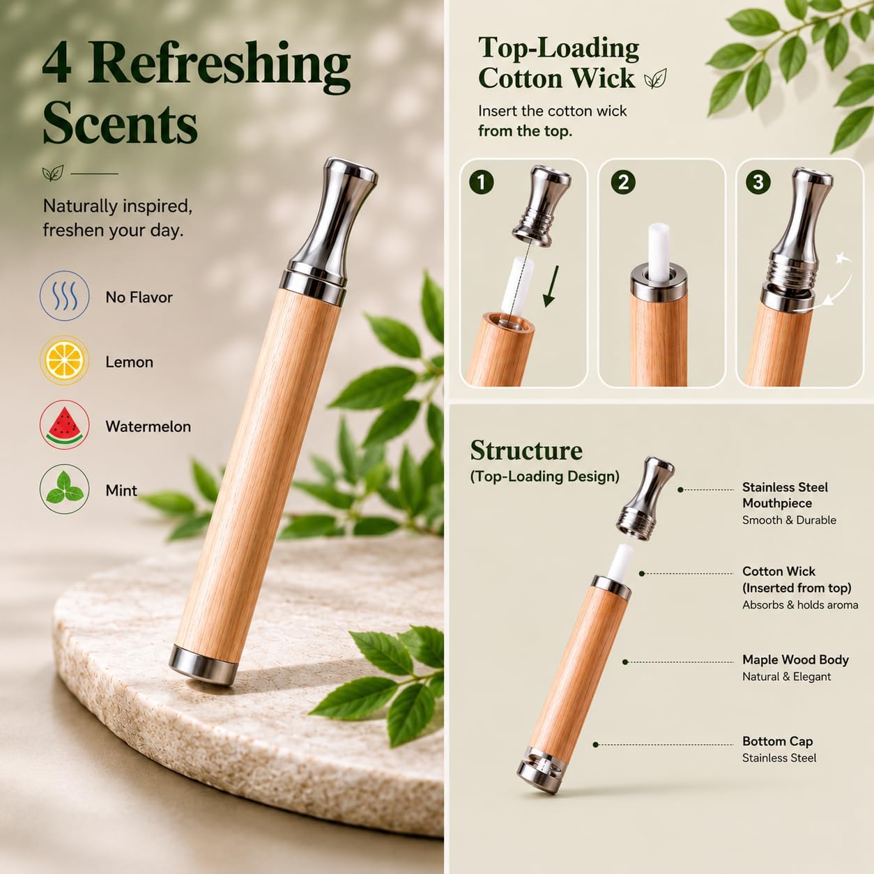 Natural Wood Aroma Stick 4 Flavors Refillable