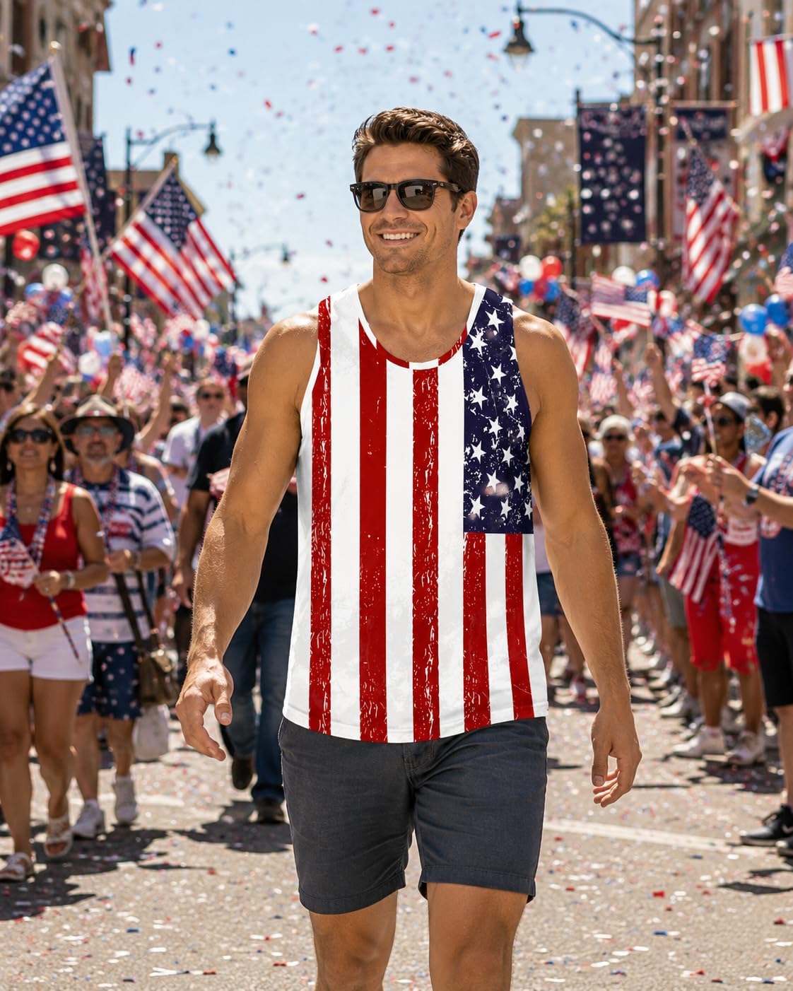 Men's American Flag Graphic Tank Top Red White Blue