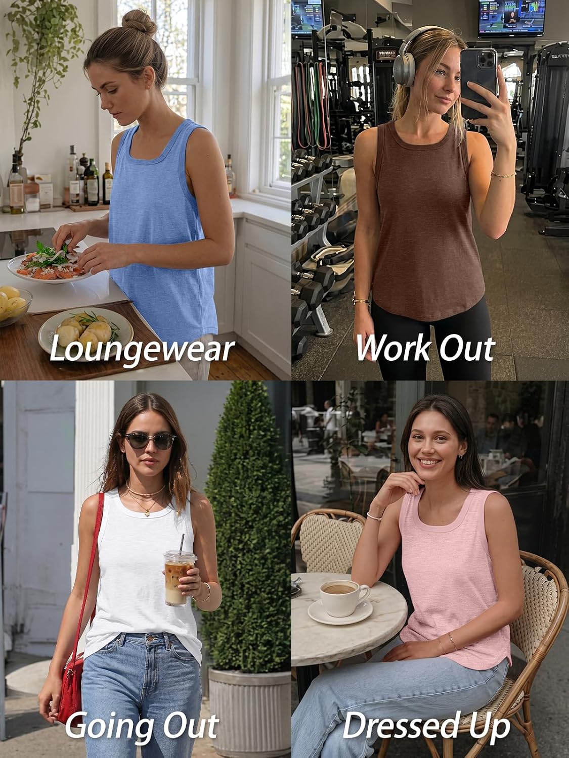 Women's Loose Fit Scoop Neck Tank Top Brown Women's Loose Fit Scoop Neck Tank Top Brown