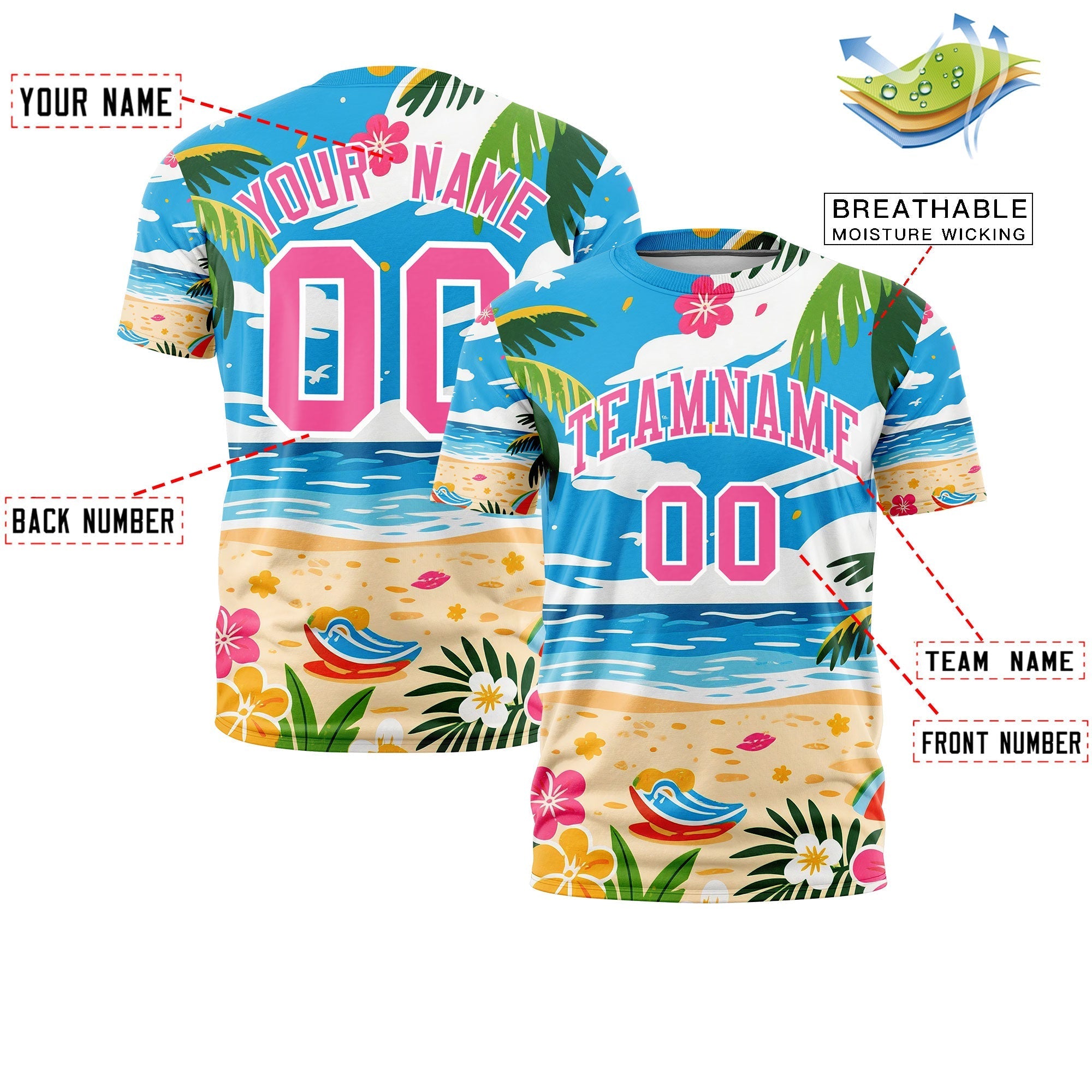 Benutzerdefiniertes T-Shirt im hawaiianischen Stil mit Graffiti-Muster