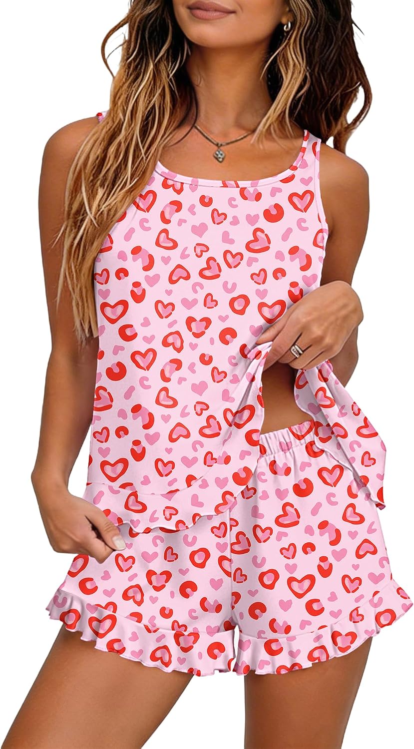Women's Heart Print Tank and Shorts Pajama Set