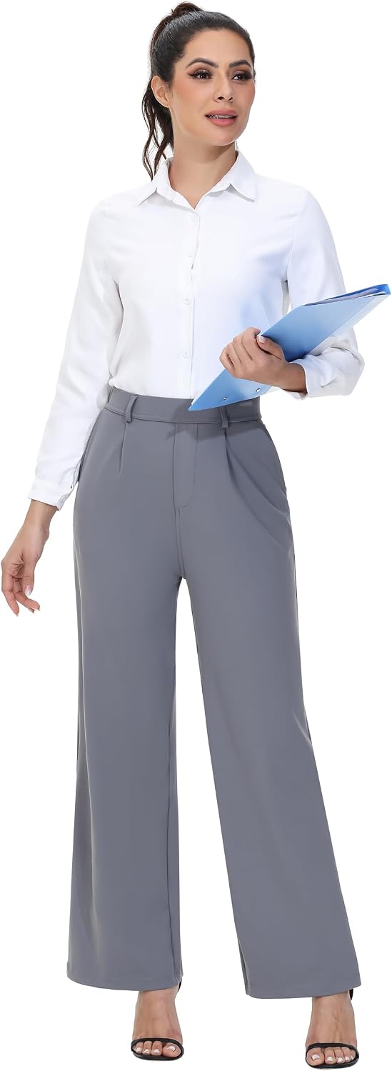 Women's High Waisted Wide Leg Dress Pants with Pockets