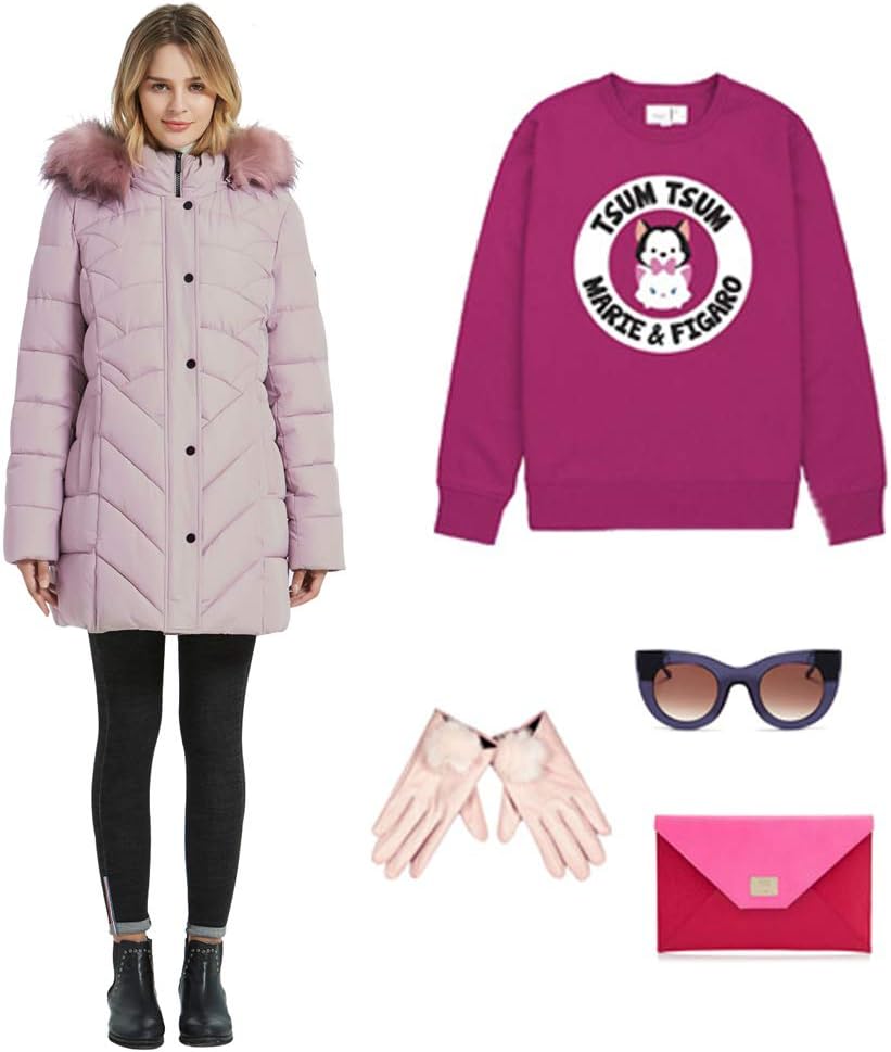 Women's Long Puffer Parka Coat Faux Fur Hood Pink
