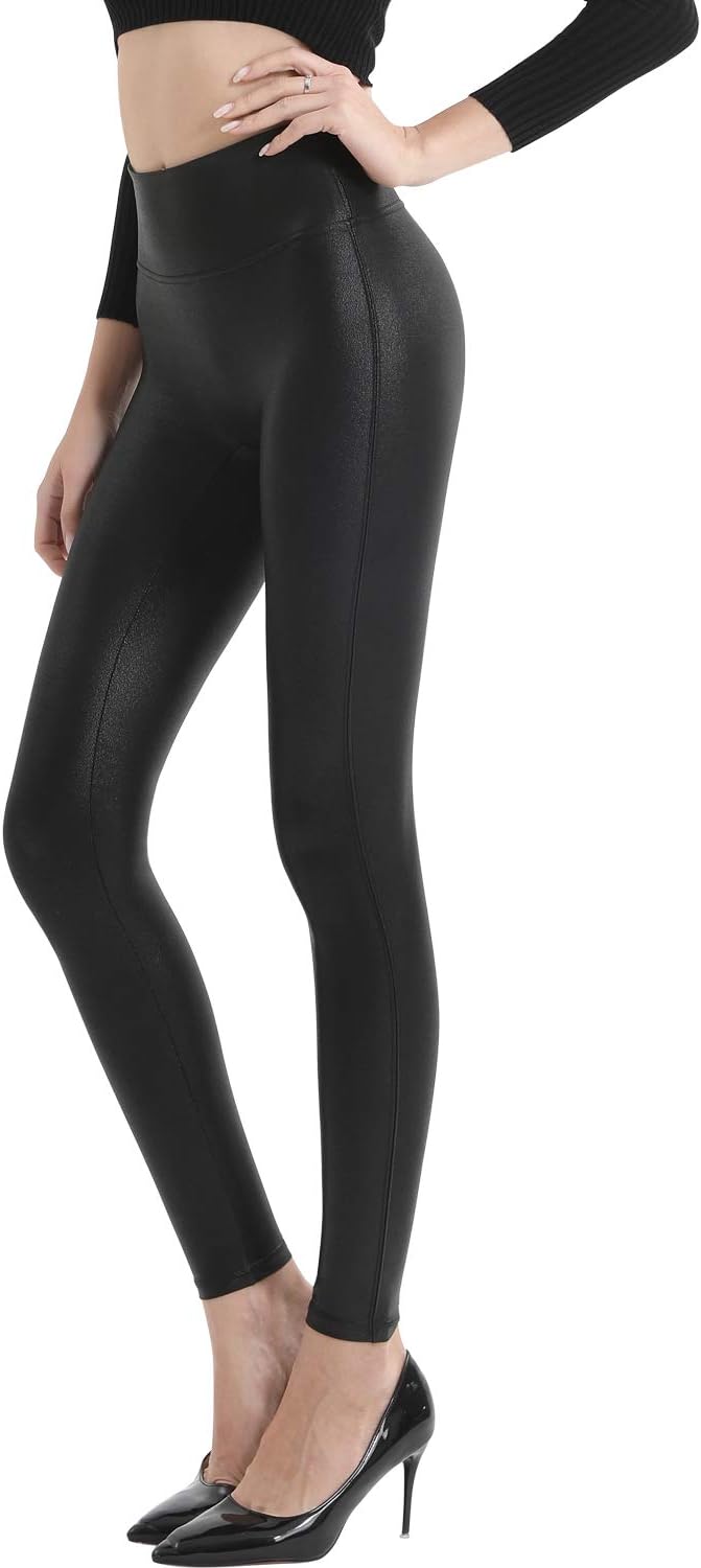 Women's High Waist Faux Leather Leggings (Black)