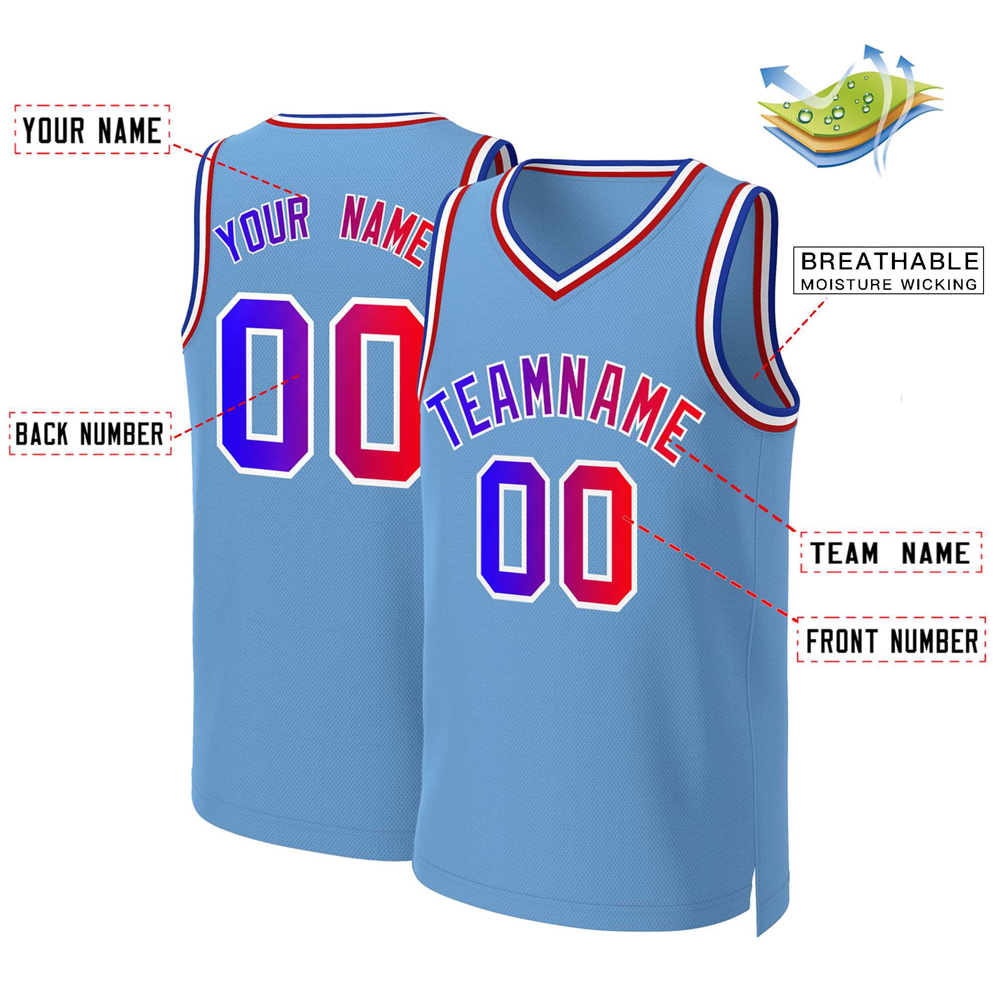 Benutzerdefiniertes Basketballtrikot mit klassischem Farbverlauf und modischen Oberteilen
