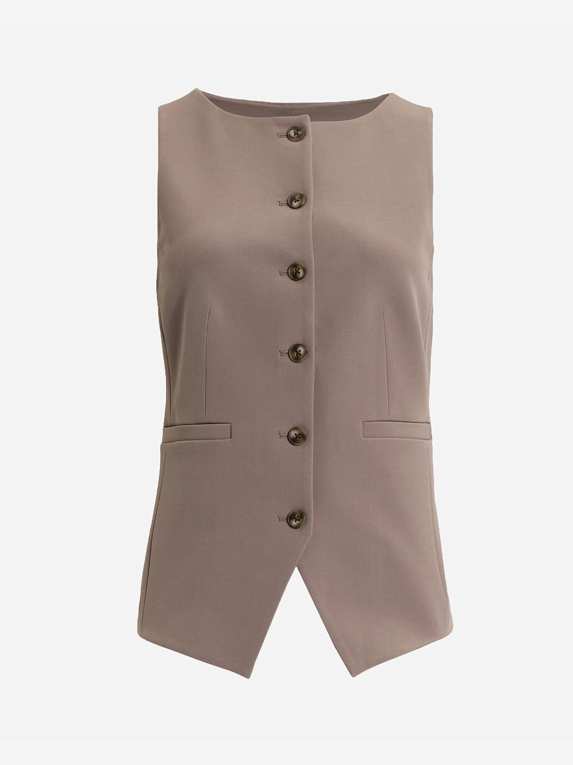 Women's Boat Neck Button Front Blazer Vest Stretch Twill