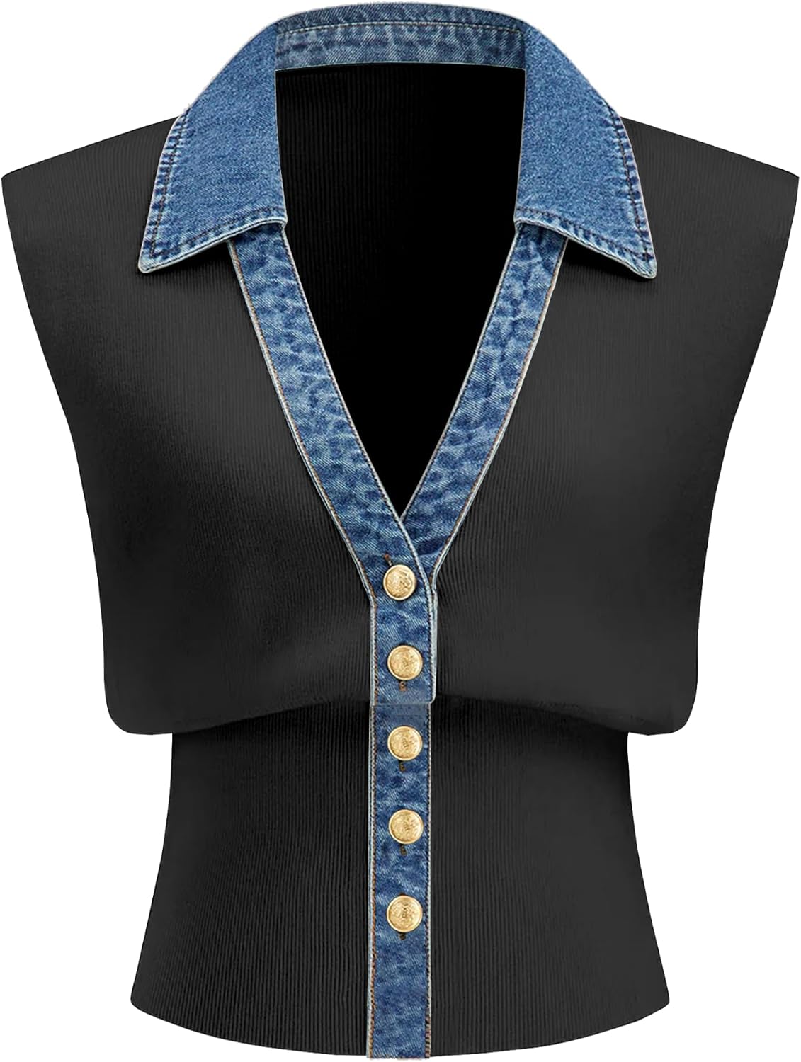 Women's Denim Trim Button Down Sweater Vest