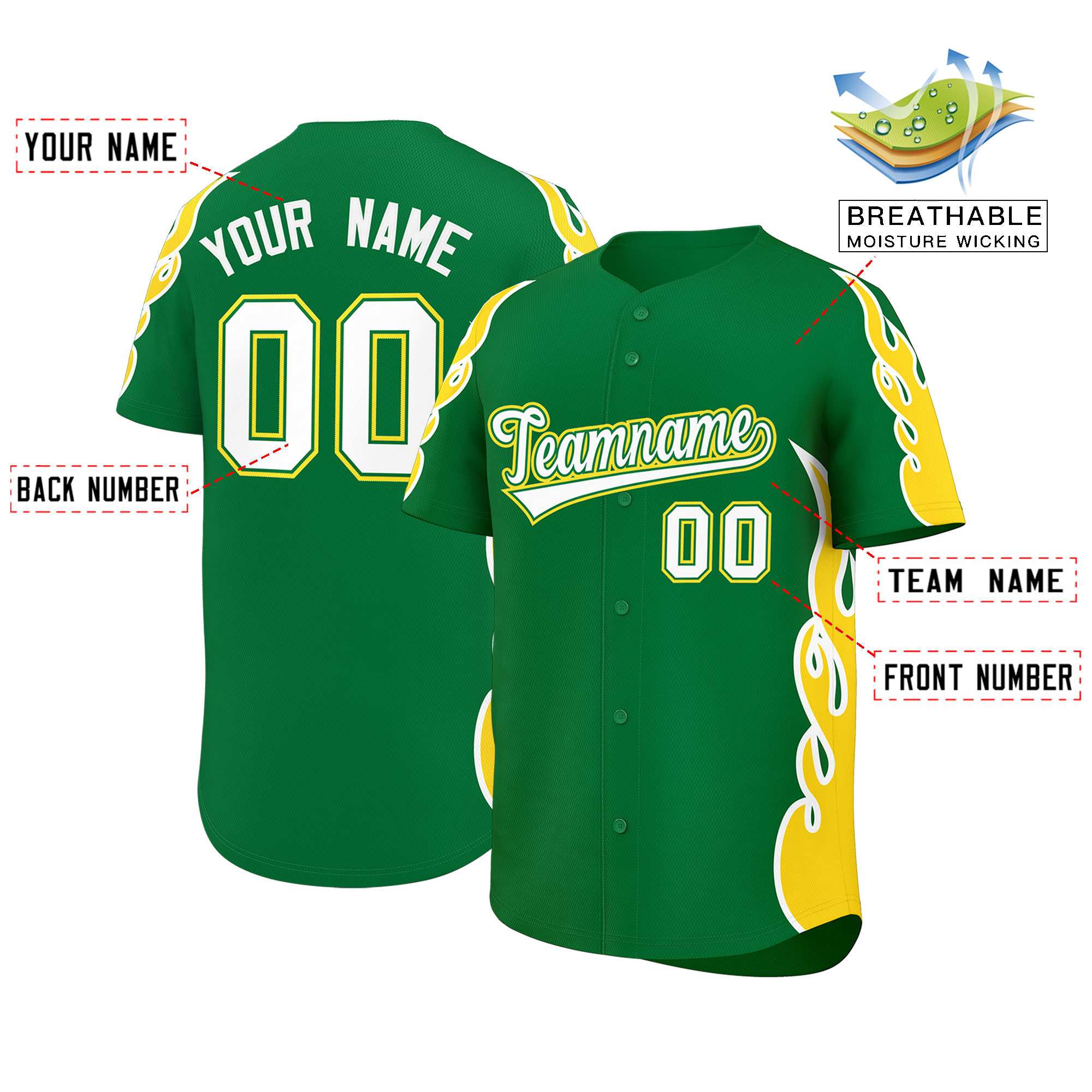 Benutzerdefiniertes Baseball-Trikot mit Seitenflammen-Umrissmuster für Sportuniformen
