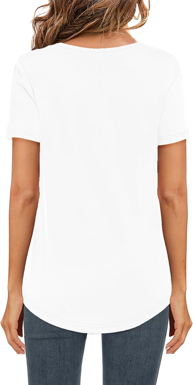 Women's Cotton V Neck Curved Hem T-Shirt White Women's Cotton V Neck Curved Hem T-Shirt White