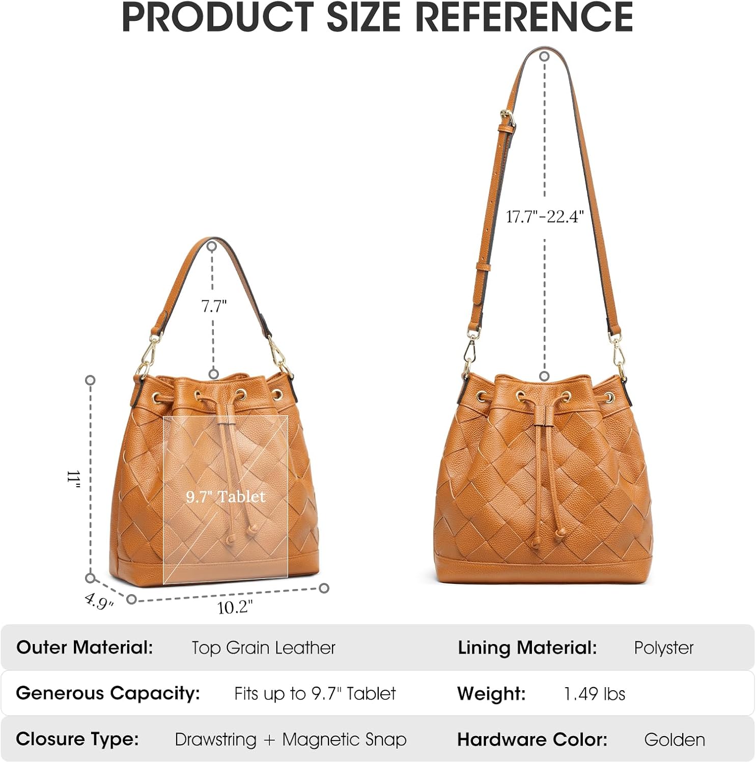 Women's Woven Leather Bucket Tote Bag Brown